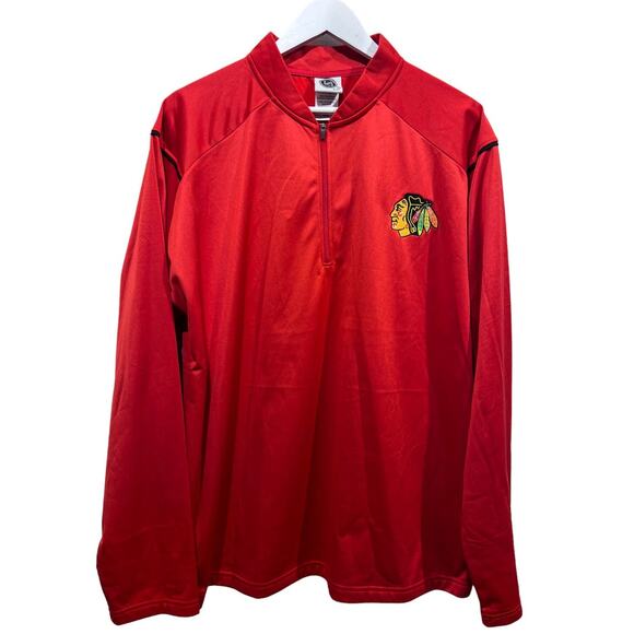 NHL Chicago Blackhawks Hockey Mens 2XL Pullover Red Sewn Patch 1/4 Zip Jacket - Picture 1 of 11
